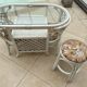 Vintage White Rattan/Bamboo Garden Furniture Set with 2 Chairs and a Stool