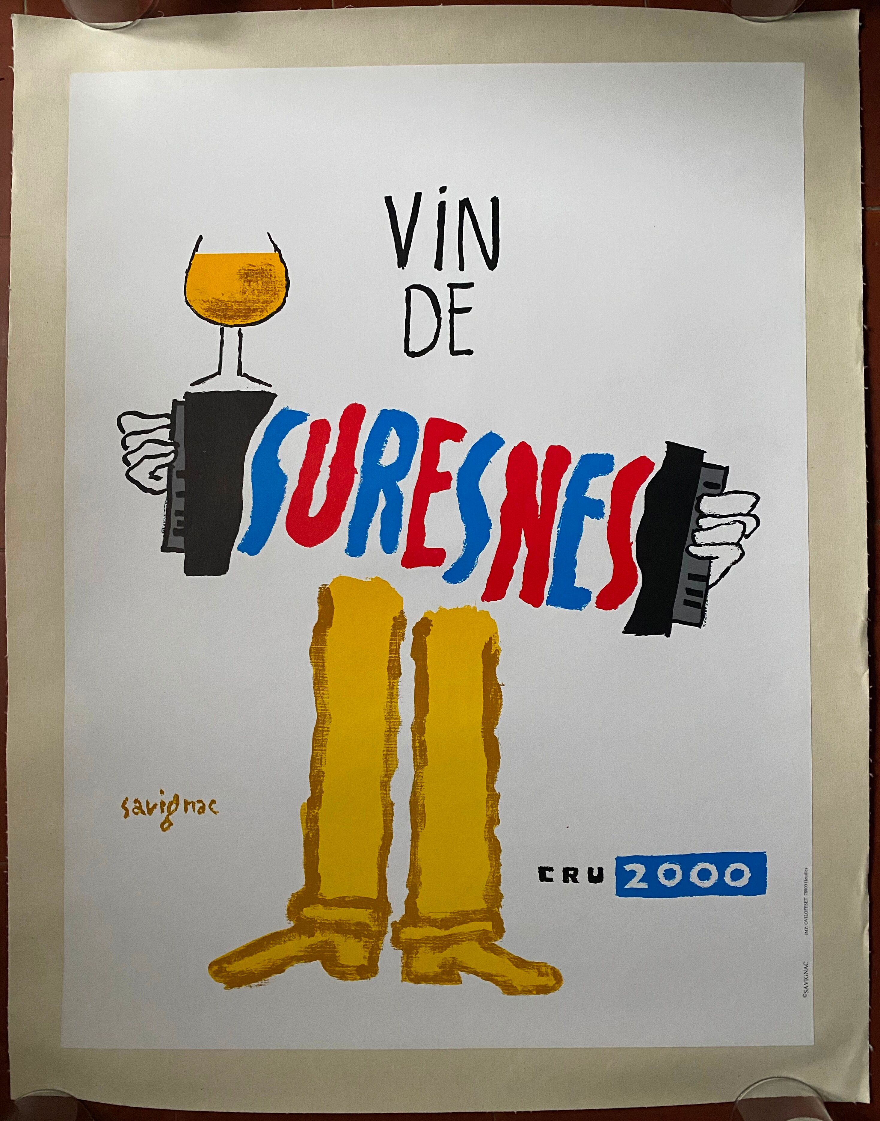 Affiche originale "Vin de Suresnes" Savignac, Accordéon 47x62cm 2000