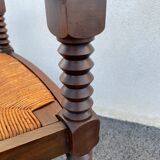 Vintage armchair in straw and brutalist wood