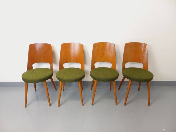 Suite de 4 chaises Mondor vintage de marque Baumann en bois tissu bouclette