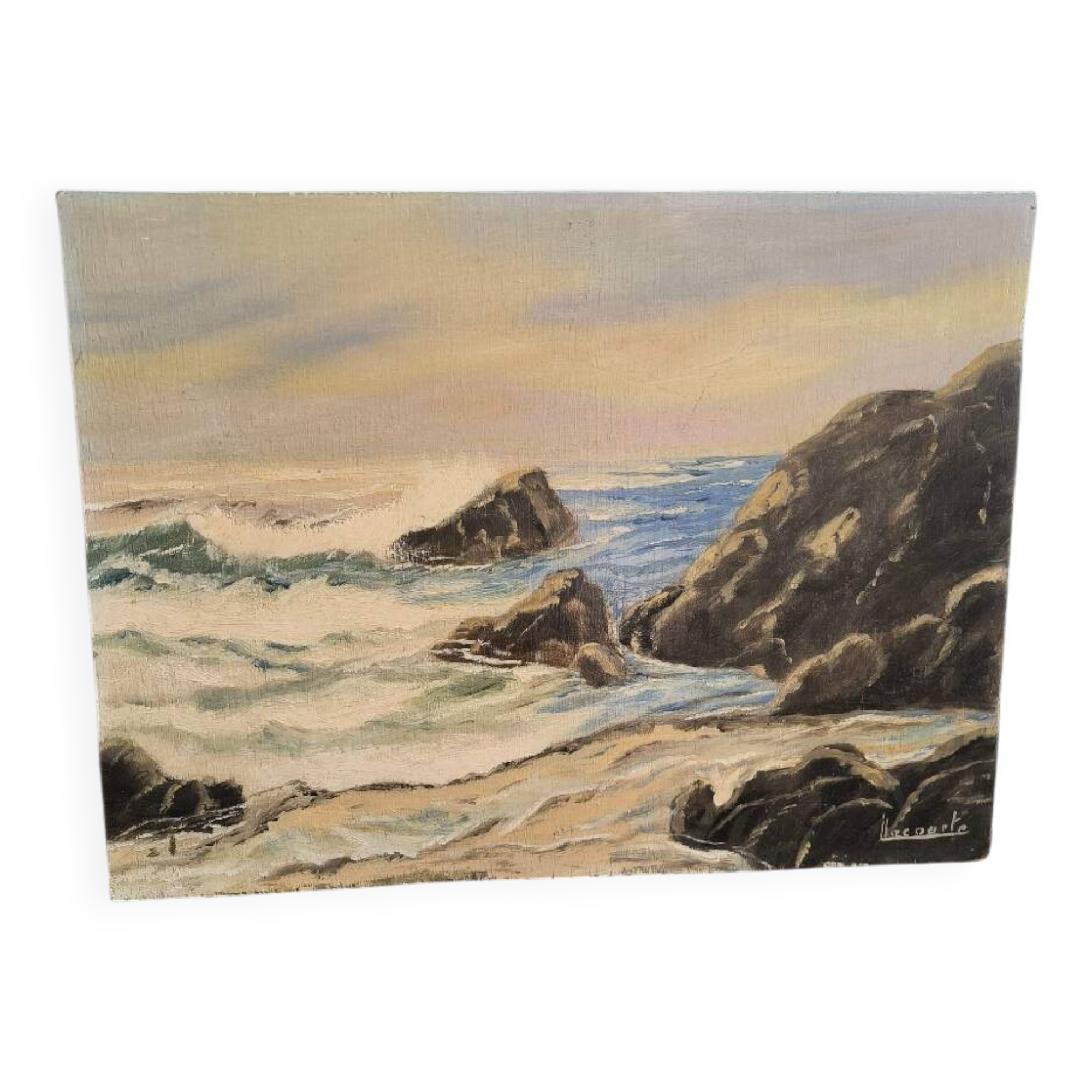 Vintage oil painting signed seaside landscape