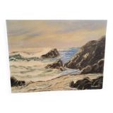 Vintage oil painting signed seaside landscape