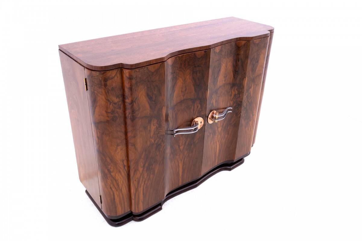 Art Deco walnut commode cabinet, Western Europe, mid-20th century.