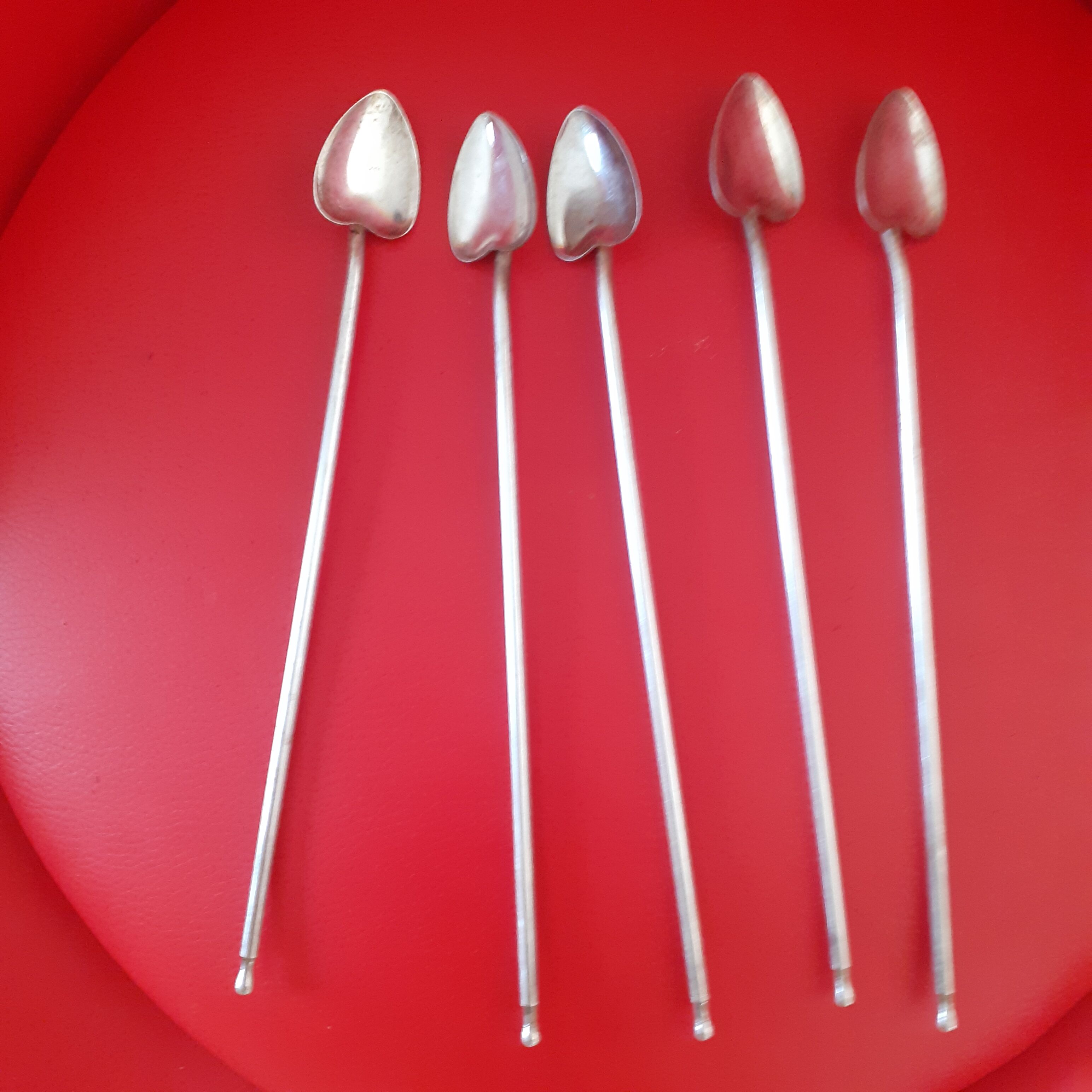 5 spoons silver metal straws for cocktail