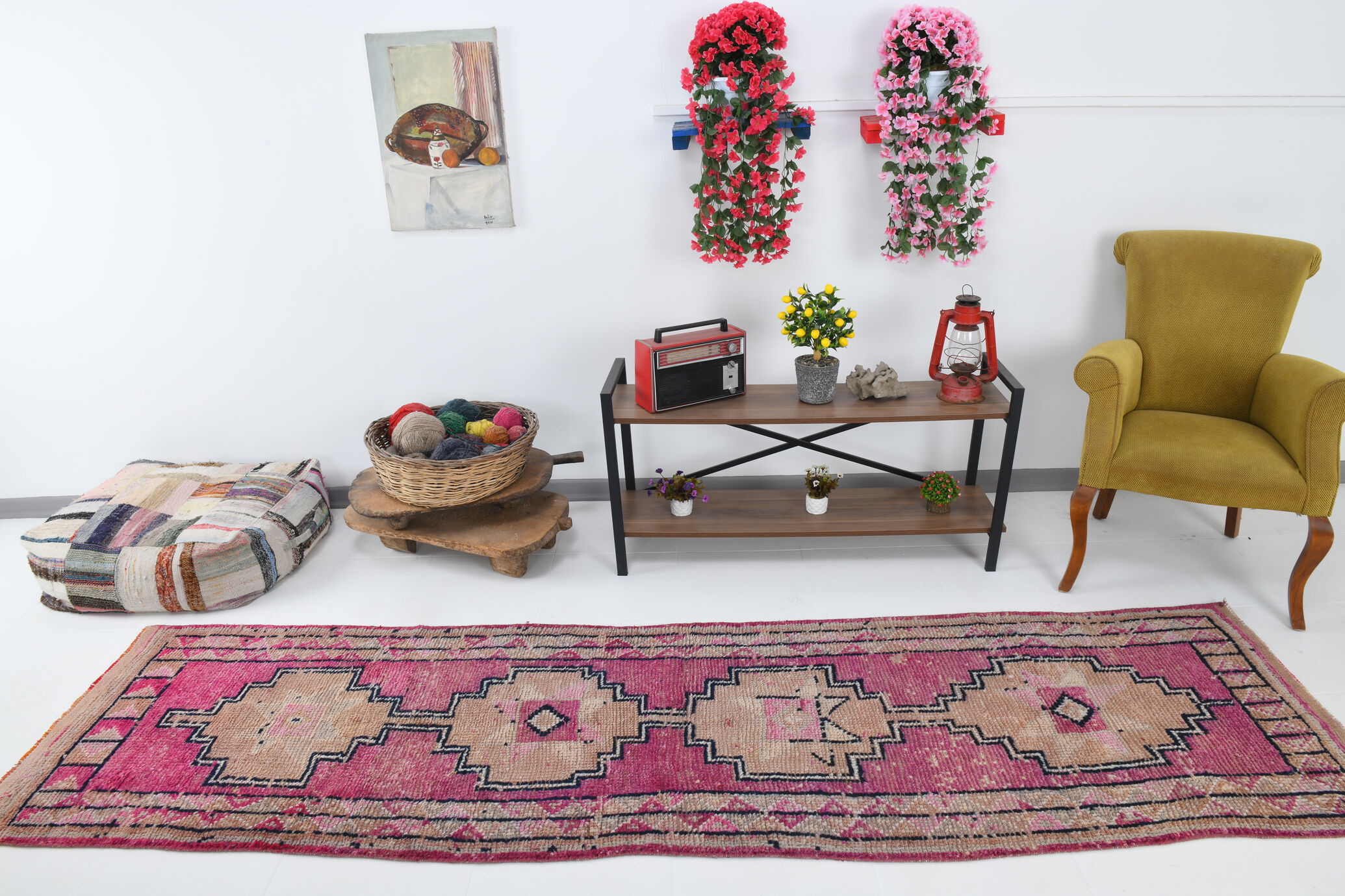 3x10 pastel pink & blue vintage rug