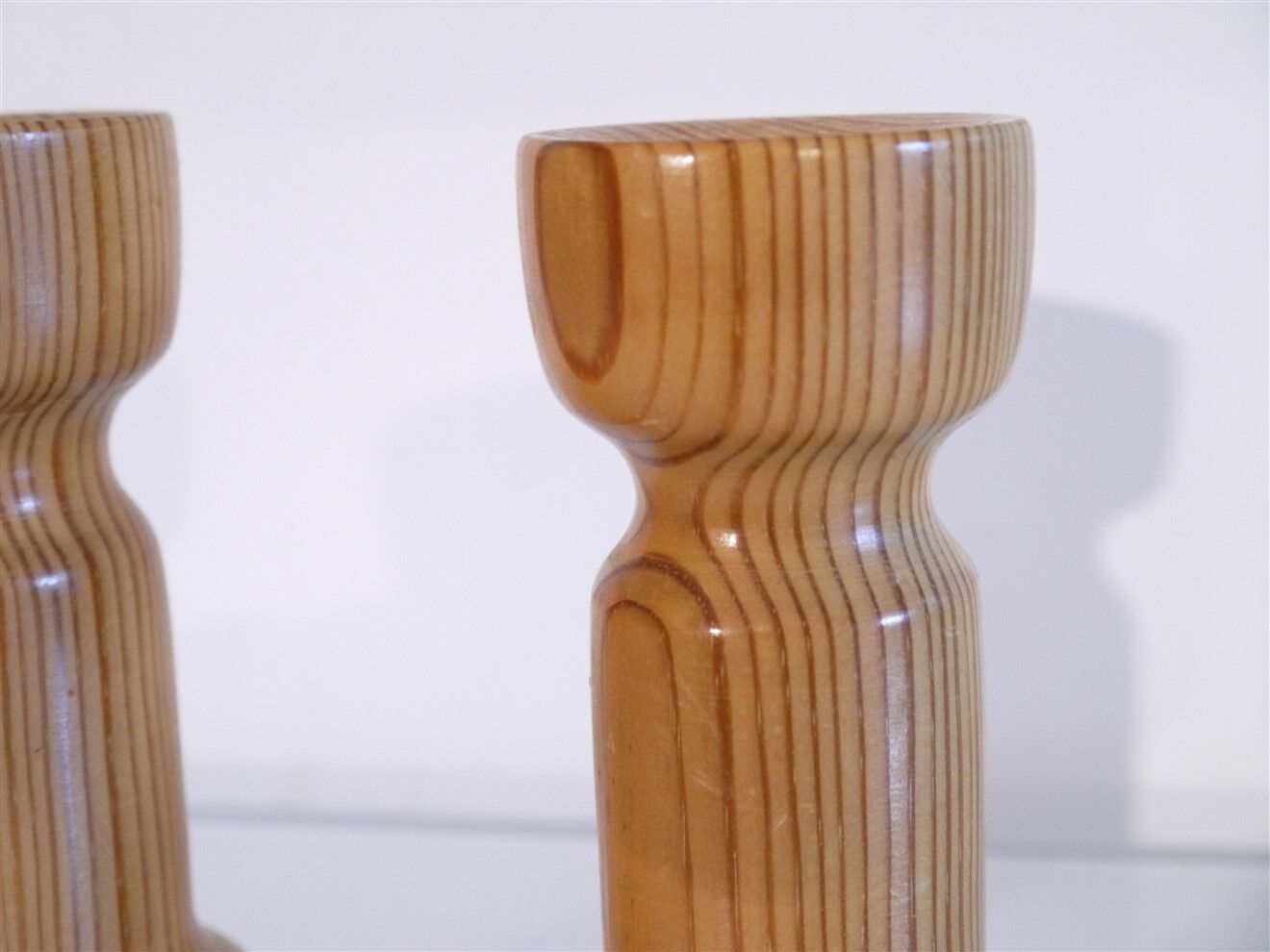 Pair of vintage Scandinavian candle holders in pine 1970