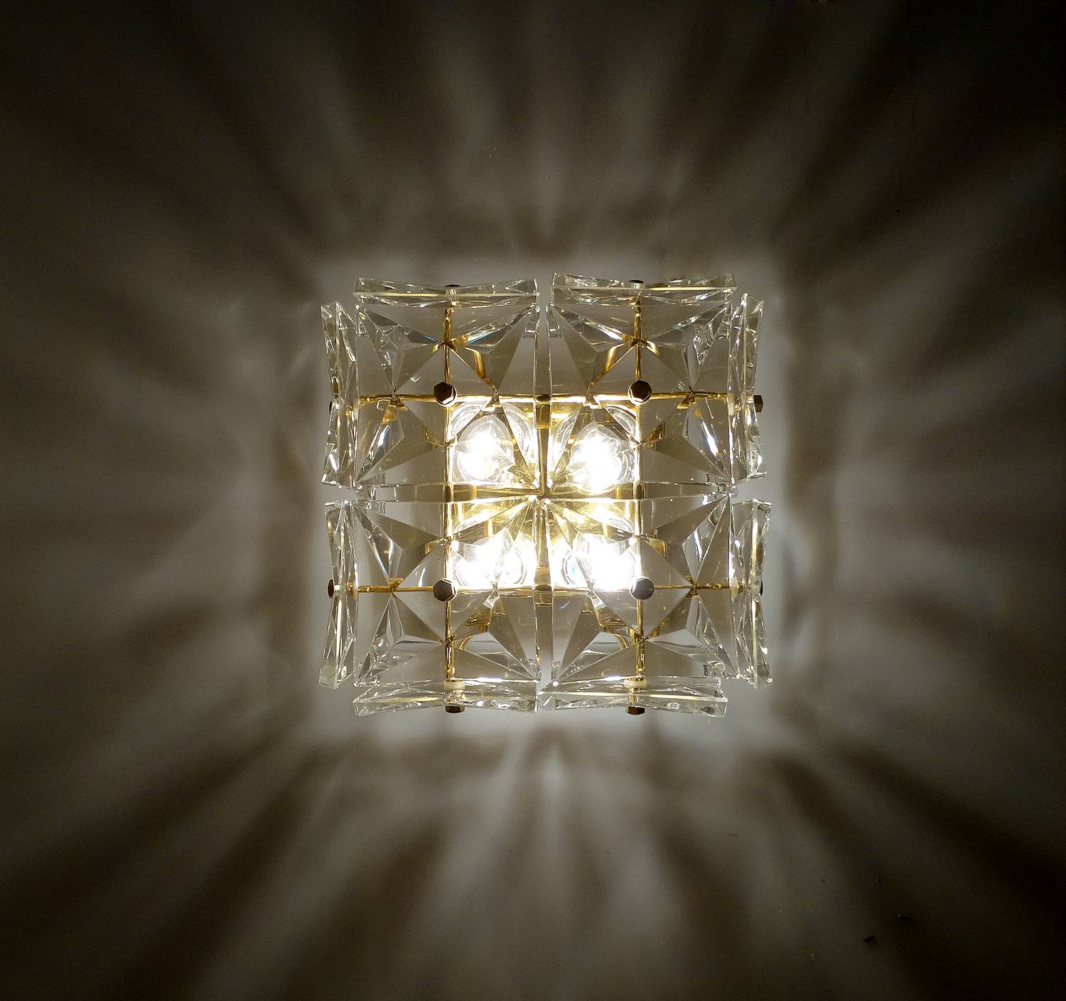 pair vintage wall lamps 60s golden crystal fine gold