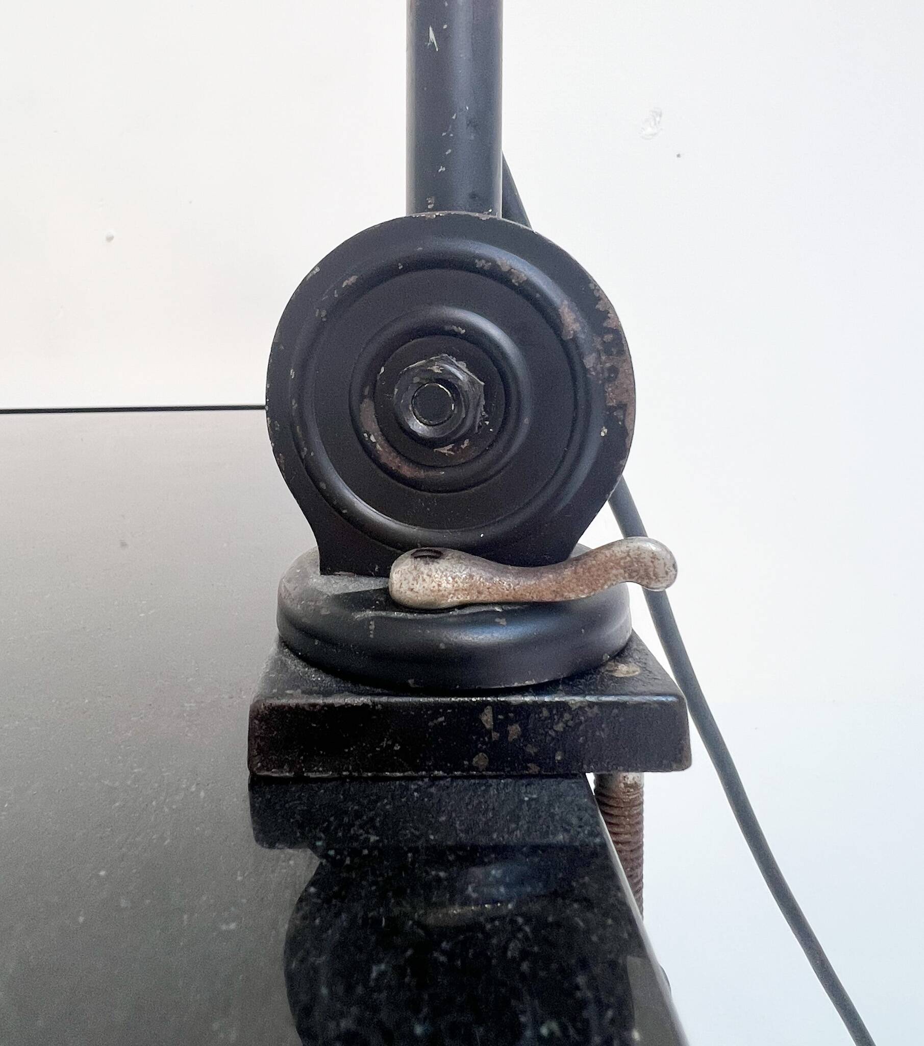 Industrial in height to be adjusted vintage clamp lamp from the 1970s