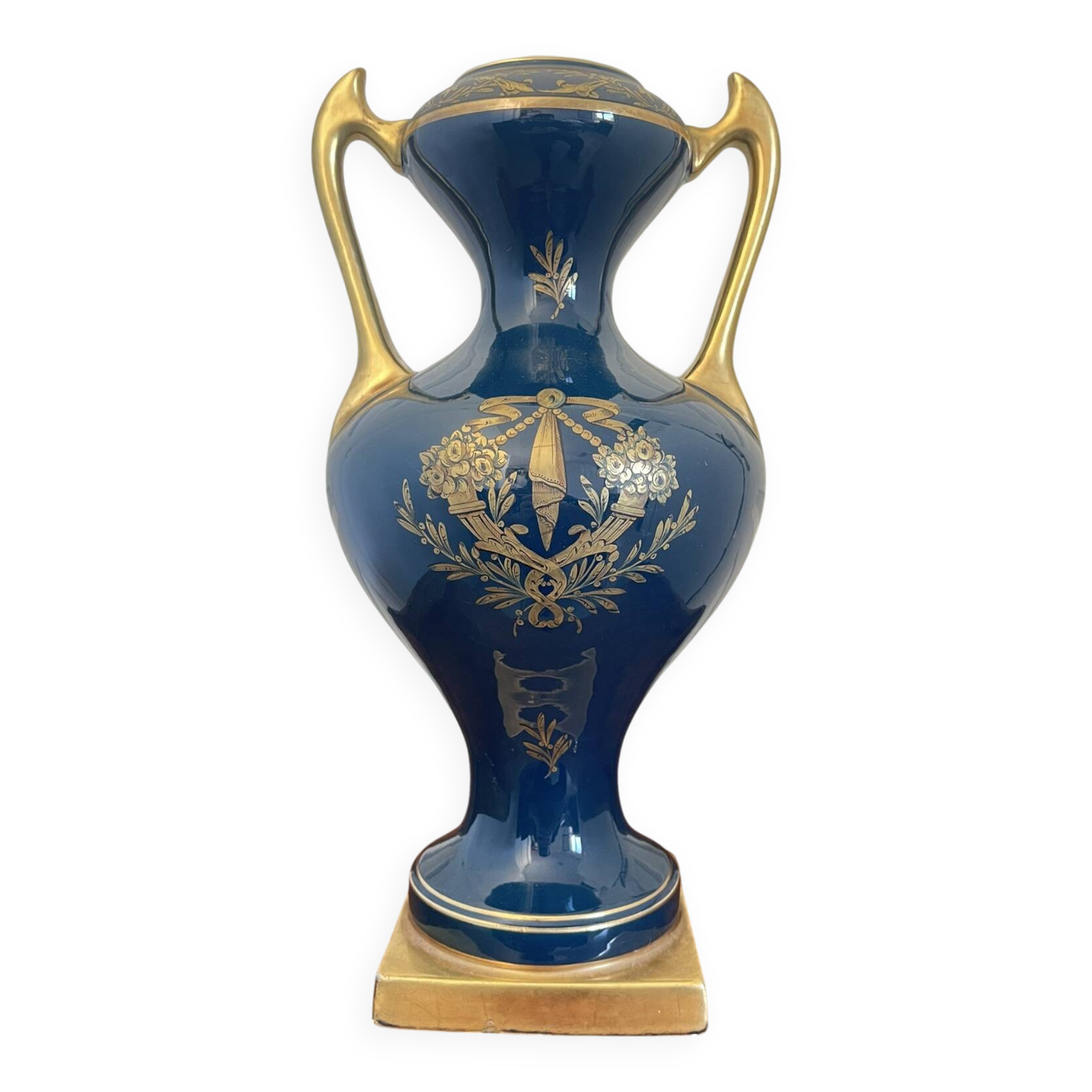 Antique large empire vase blue & gold jaguet pinon 40cm 2.6kg