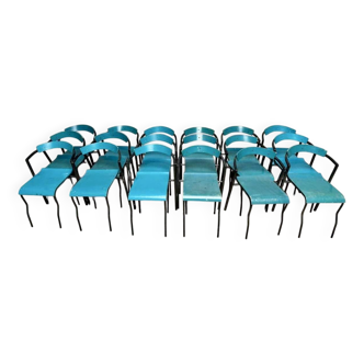 Série Lot de 18 chaises bistrot vintage bleue