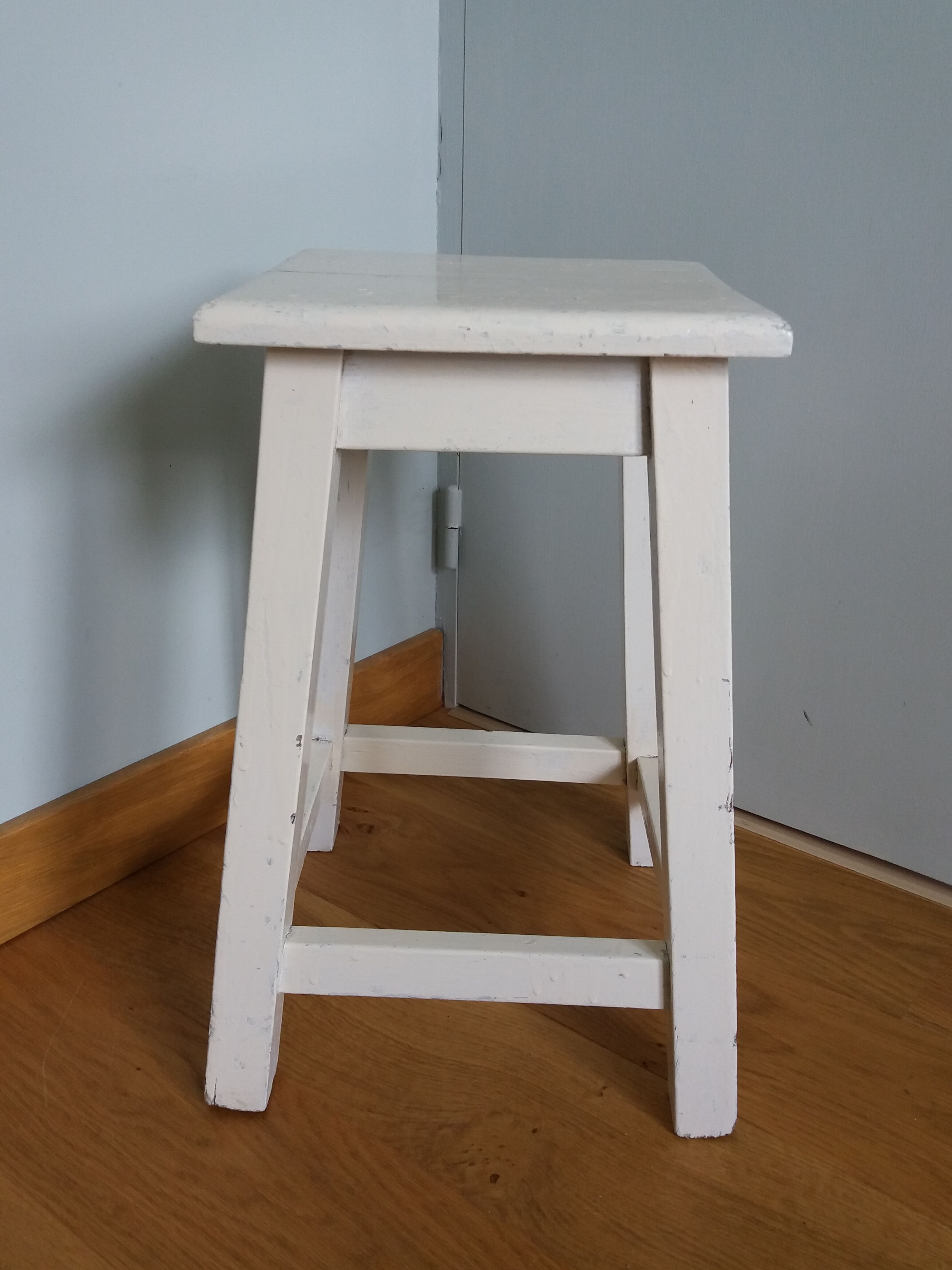 Square workshop stool painted white
