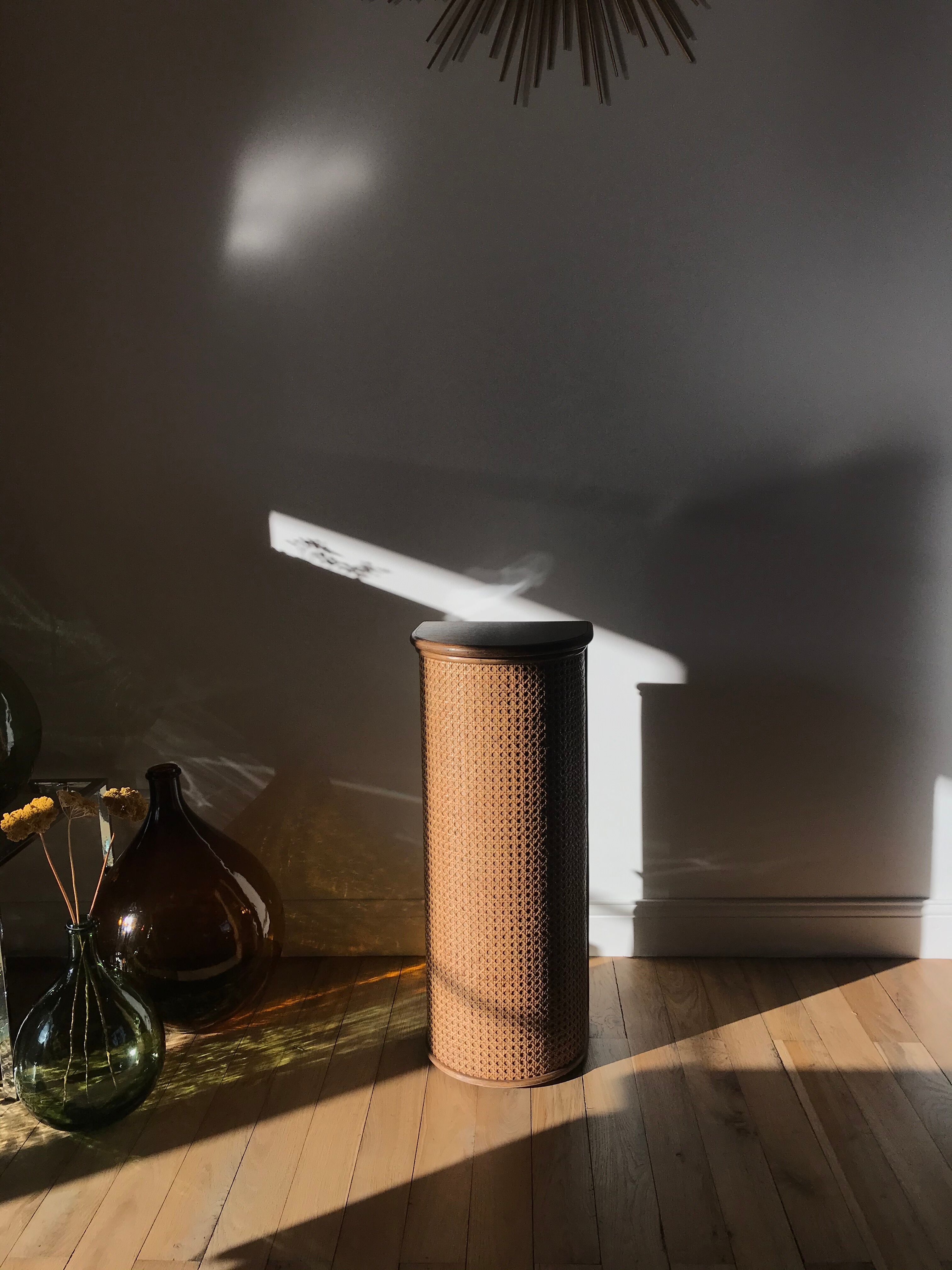 Bread hutch in oak wood and canning made in france 50s