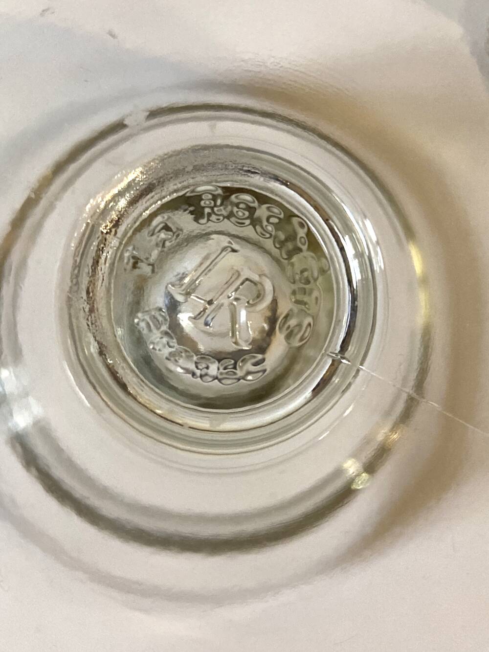 4 glass dessert bowls with gold rims, La Rochère, France