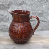 Superbe pichet vintage Digoin Sarreguemines en céramique émaillée brune