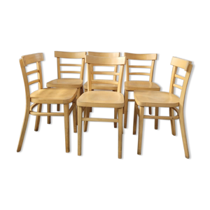 lot de 6 chaises bistrot en hêtre années 80