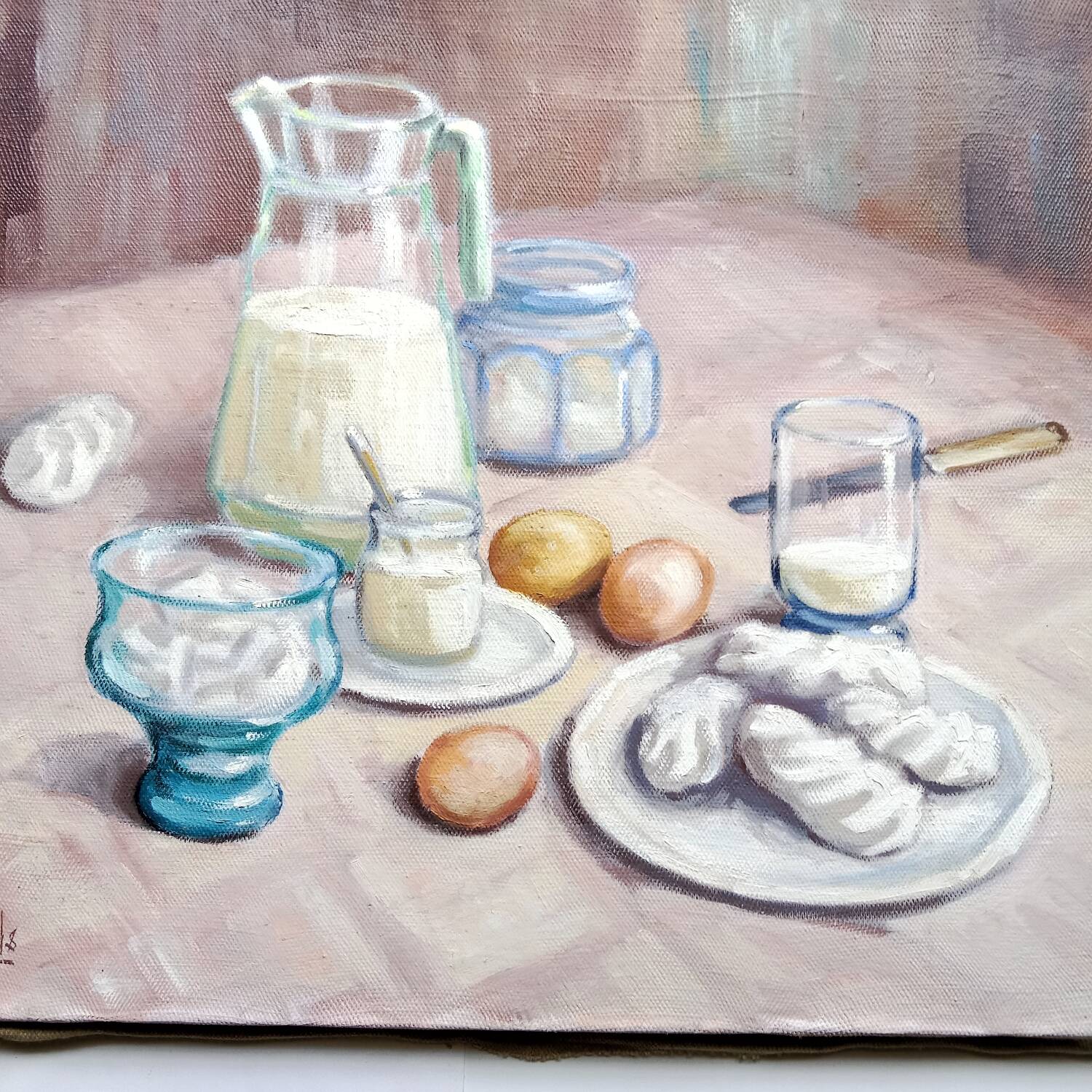 Still Life Painting Meringues Canvas signed Pierre Cols