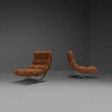 Impressive suede and chrome lounge chairs, France 1970s