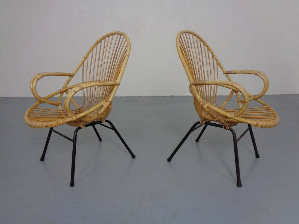 Set of Dutch Mid-Century Bamboo Chairs by Rohé Noordwolde, 1950s