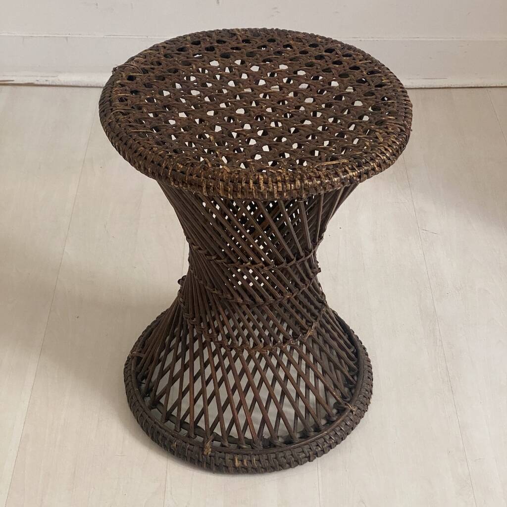 Vintage 1970s rattan tamtam diabolo stool