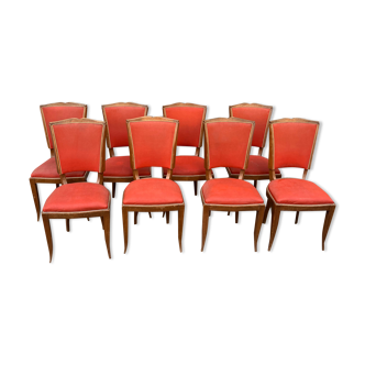 Ensemble de 8 chaises en skai rouge année 60