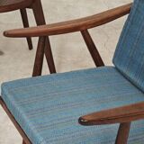 Pair of blue boomerang armchairs by Antonin Suman for Ton (Thonet) 1960