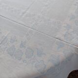 Sky blue damask tablecloth and its 12 towels