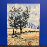 Landscape with poppies, oil on panel, Henry d'Avesnes (1907-1999)