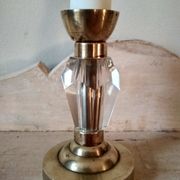Petite lampe de chevet années 40 - pied en verre taillé et laiton