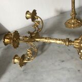 Pair of golden brass candlesticks
