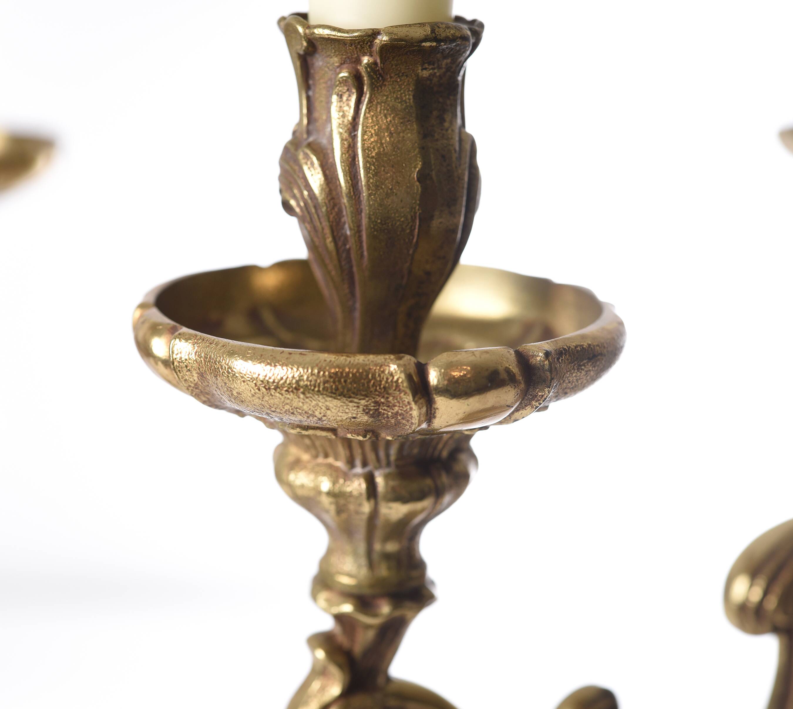 Pair of antique 6-arm bronze candelabras, 19th century