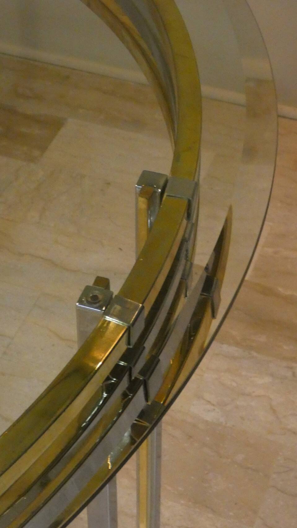 Dining table in chrome and gold steel, Romeo Rega style, Italy, 1970s.