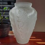 Vaas art déco en persglas givré avec décor floral, Frankrijk