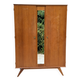 1960s Scandinavian-style compass-legged wardrobe in wood and mirror