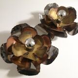 Pair of brutalist "flower" wall lamps CIRCA 1970