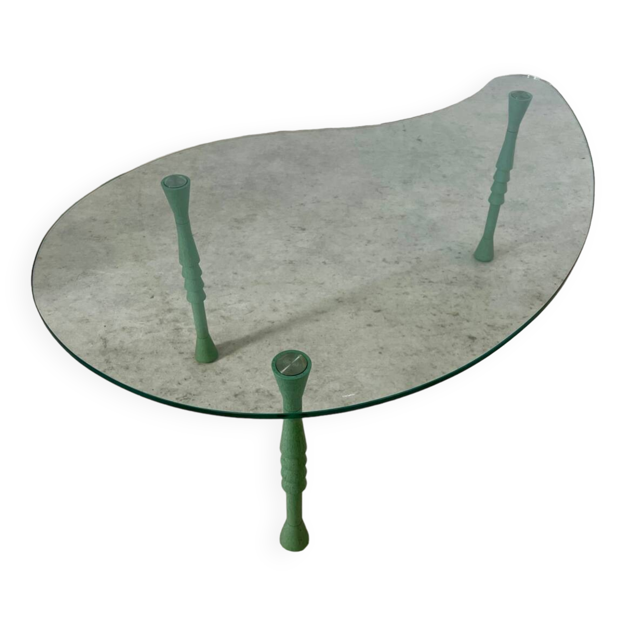 Old bean coffee table free form glass top Italian design 80s vintage