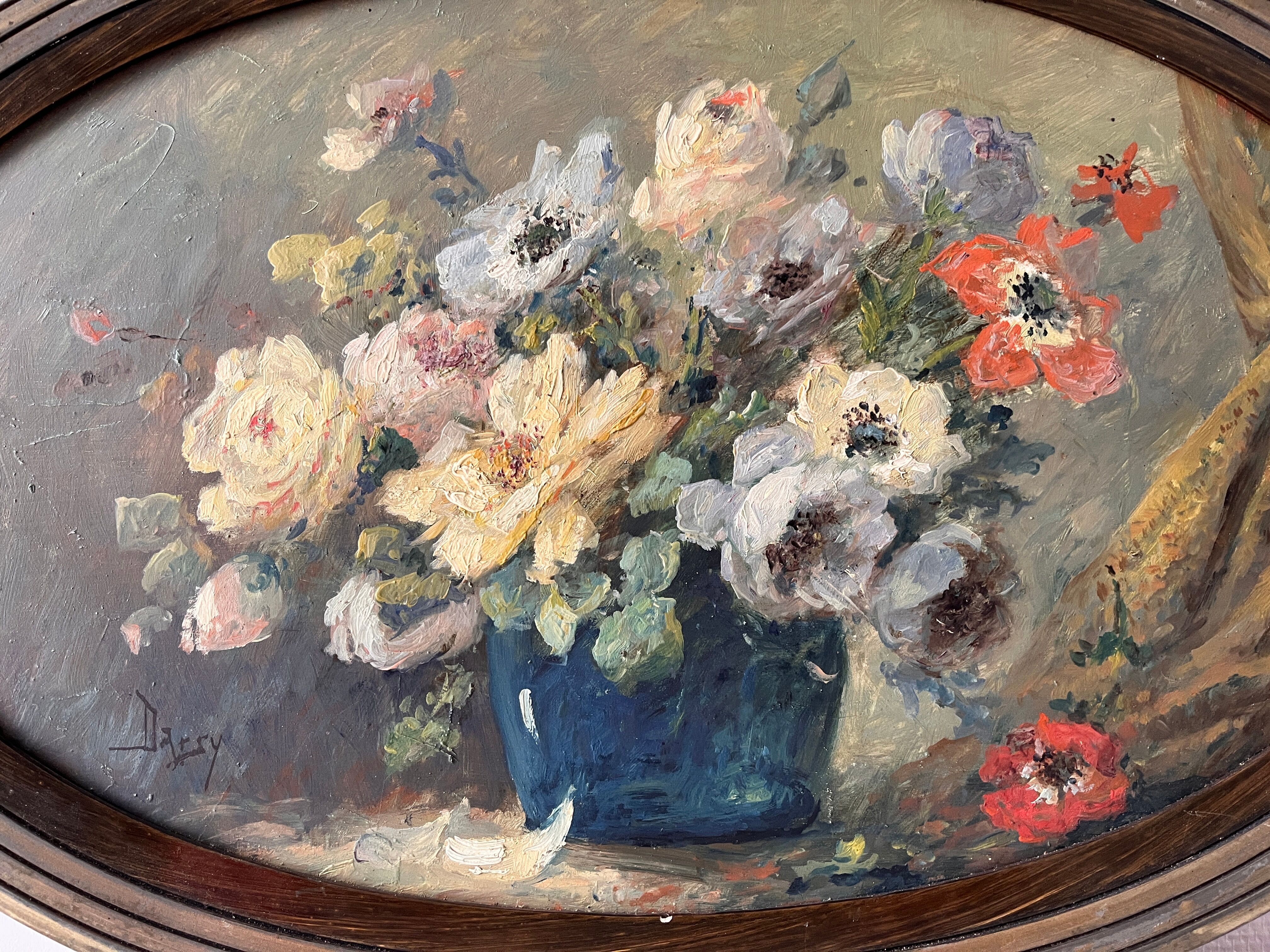 Still life with flowers, oil on panel circa 1930