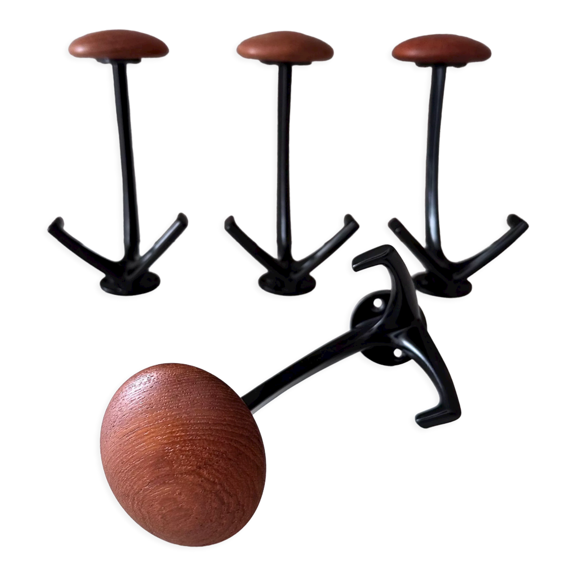 4 Vintage coat hooks brown, 70's interior