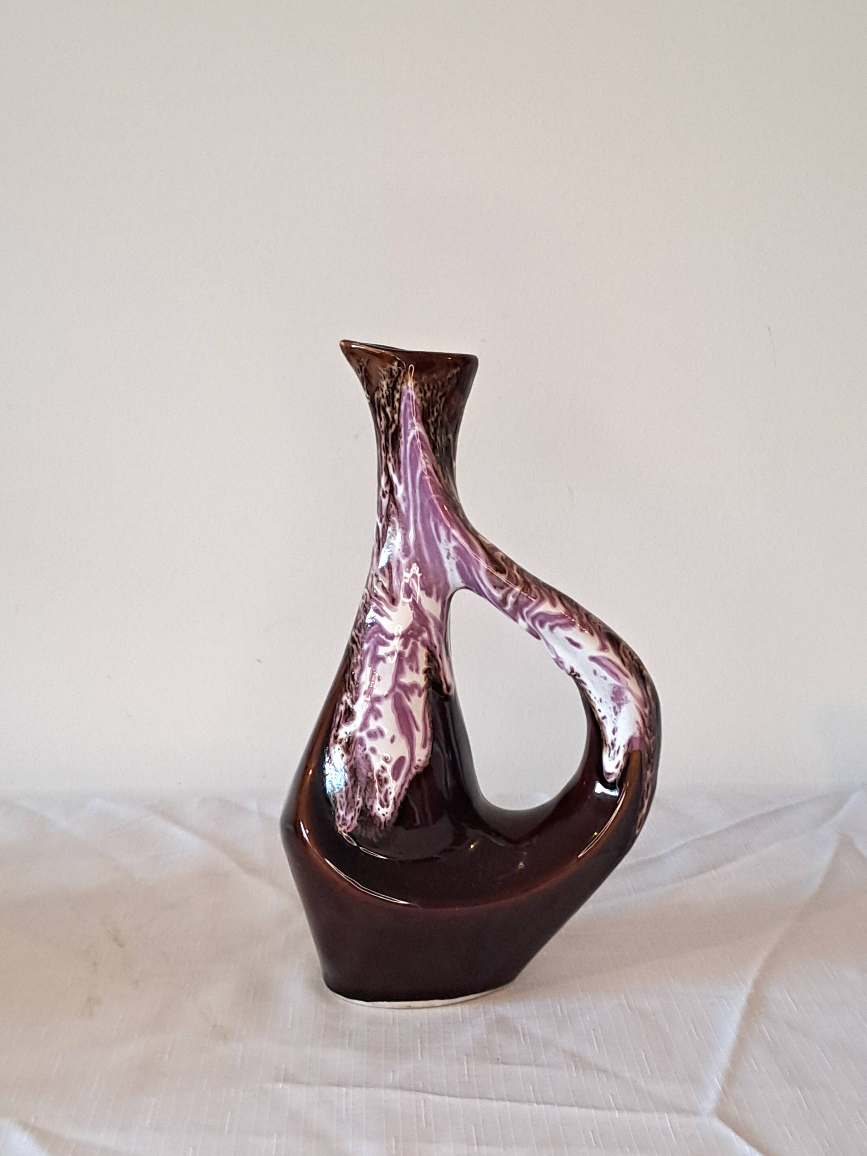 Vintage liqueur set - brown & purple glazed ceramic - 1970s