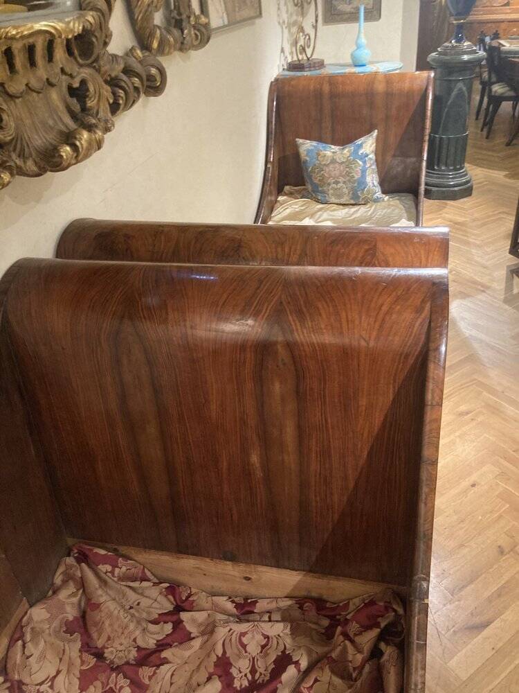 Set of 19th Century Italian Empire Flamed Walnut Sleigh Beds or Daybeds