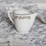 Vintage earthenware milk jug from Moulin des Loups – Gold floral motif