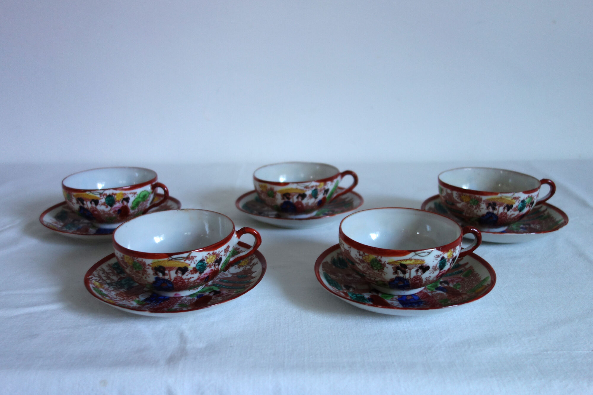 5 tasses à thé vintage porcelaine, peint main, Japon