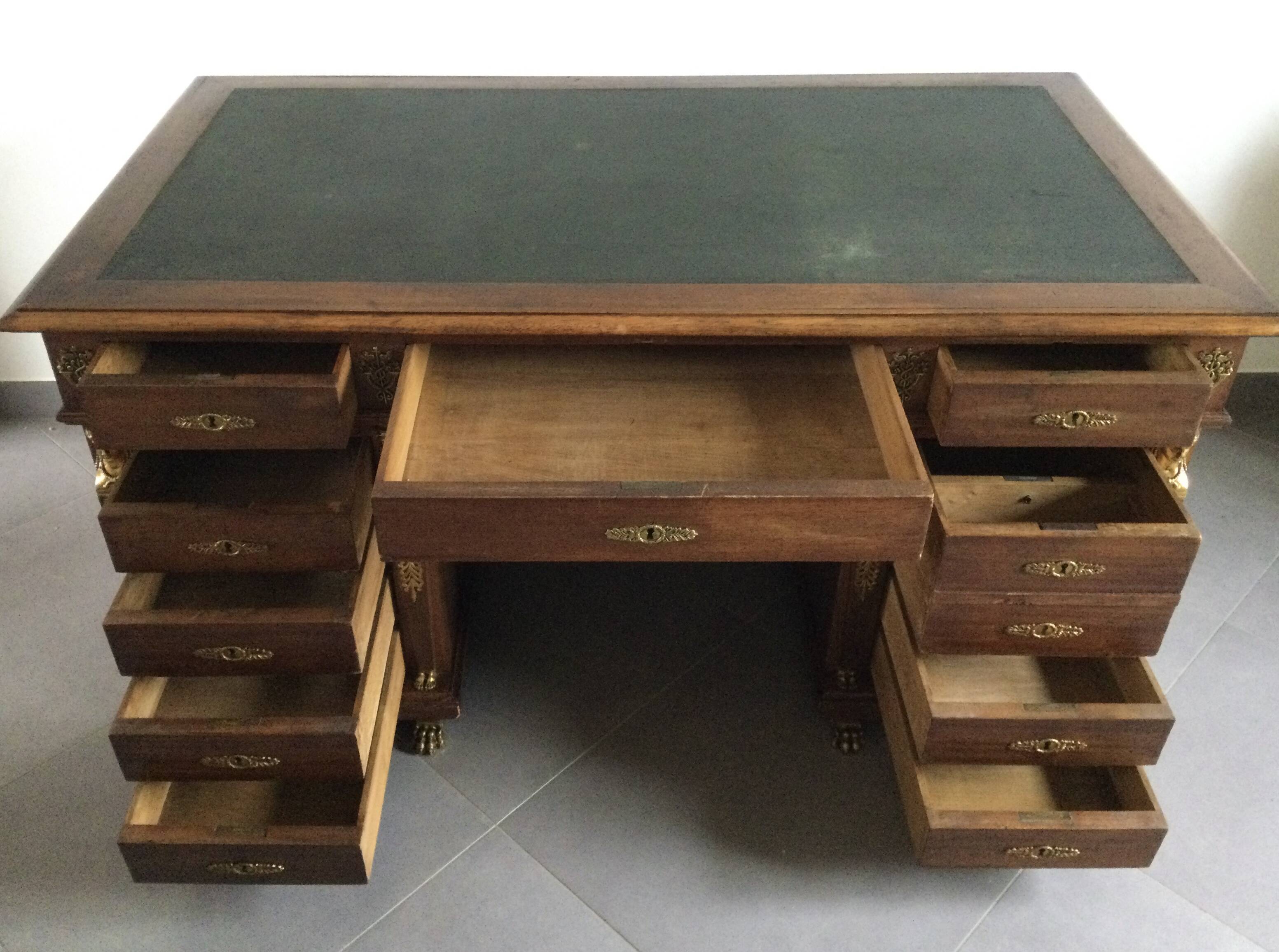 Empire desk with mahogany and oak pedestals