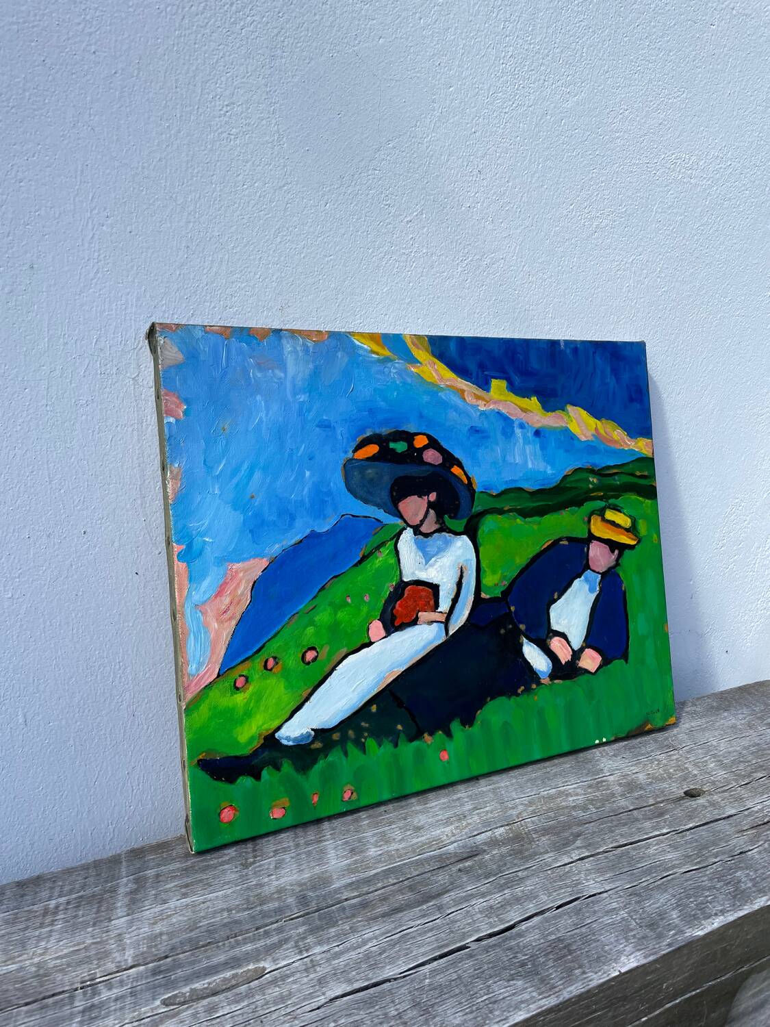 Tableau huile sur toile campagne couple
