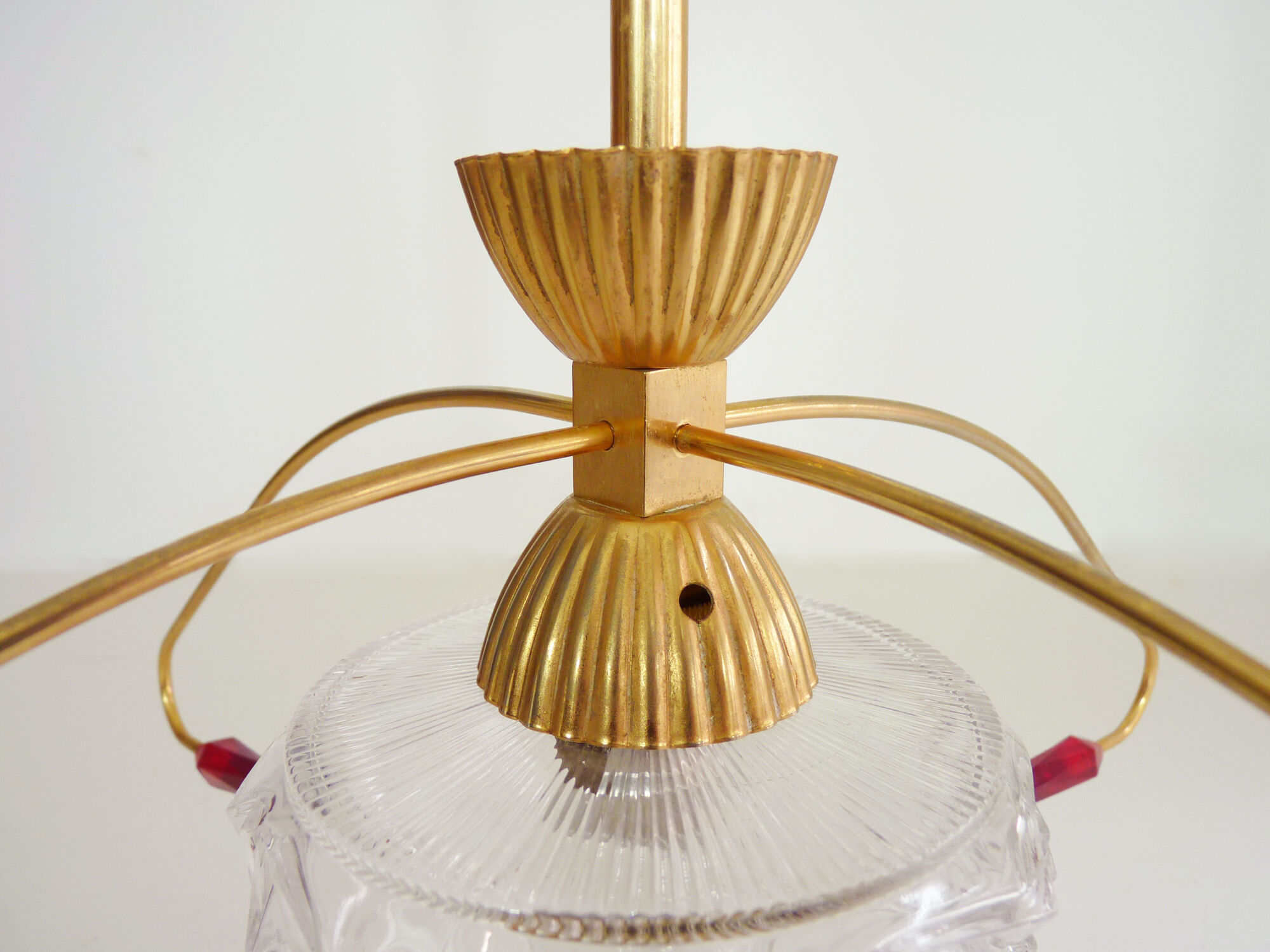 Brass chandelier with glass globe, 4 arrows