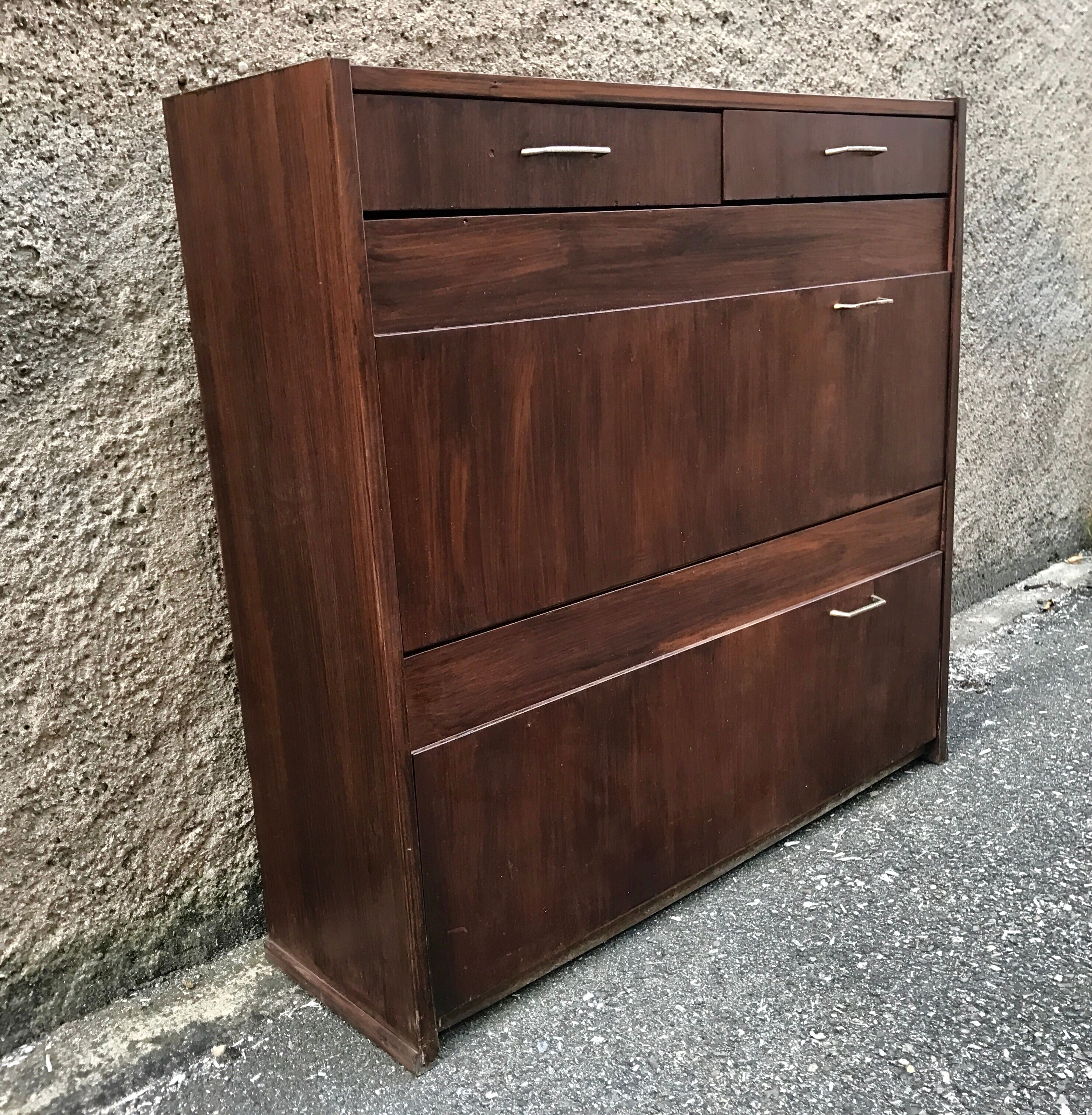 Meuble à chaussure vintage chêne foncé 1960