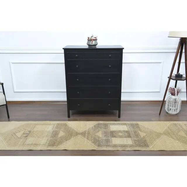 1970s Vintage Turkish Hand-Knotted Wool Cotton Orange Runner Rug 75x322