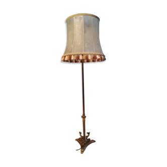 Lampe lampadaire poissons bronze abat jour vessie de porc