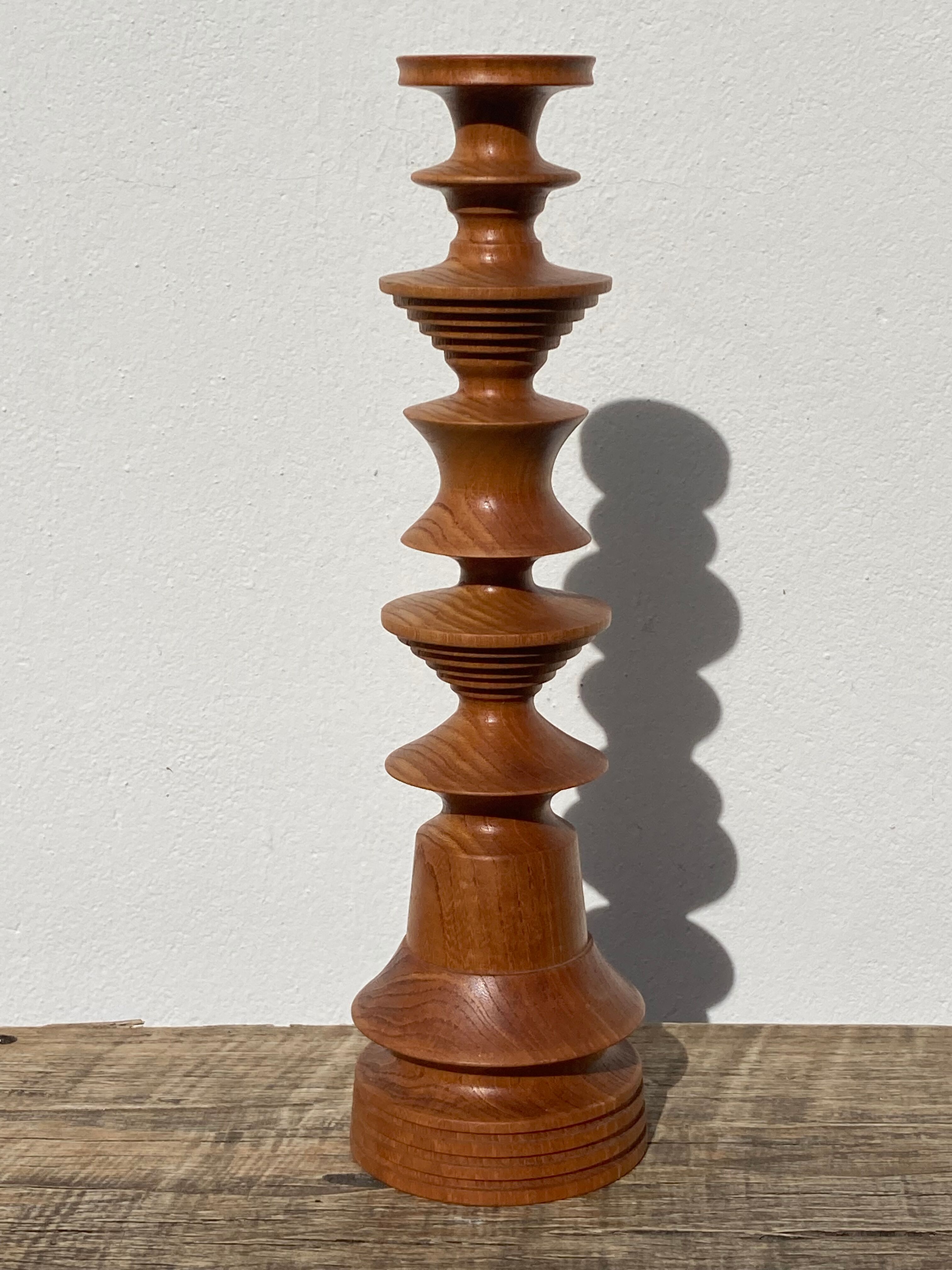 Large vintage Scandinavian turned wooden candle holder