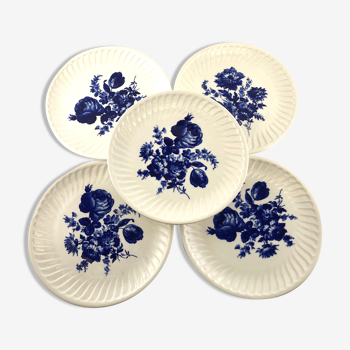 5 assiettes à dessert Gien roses fleurs bleus