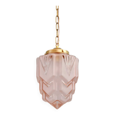 Art Deco Skyscraper Pendant in frosted pink glass, 1920-30